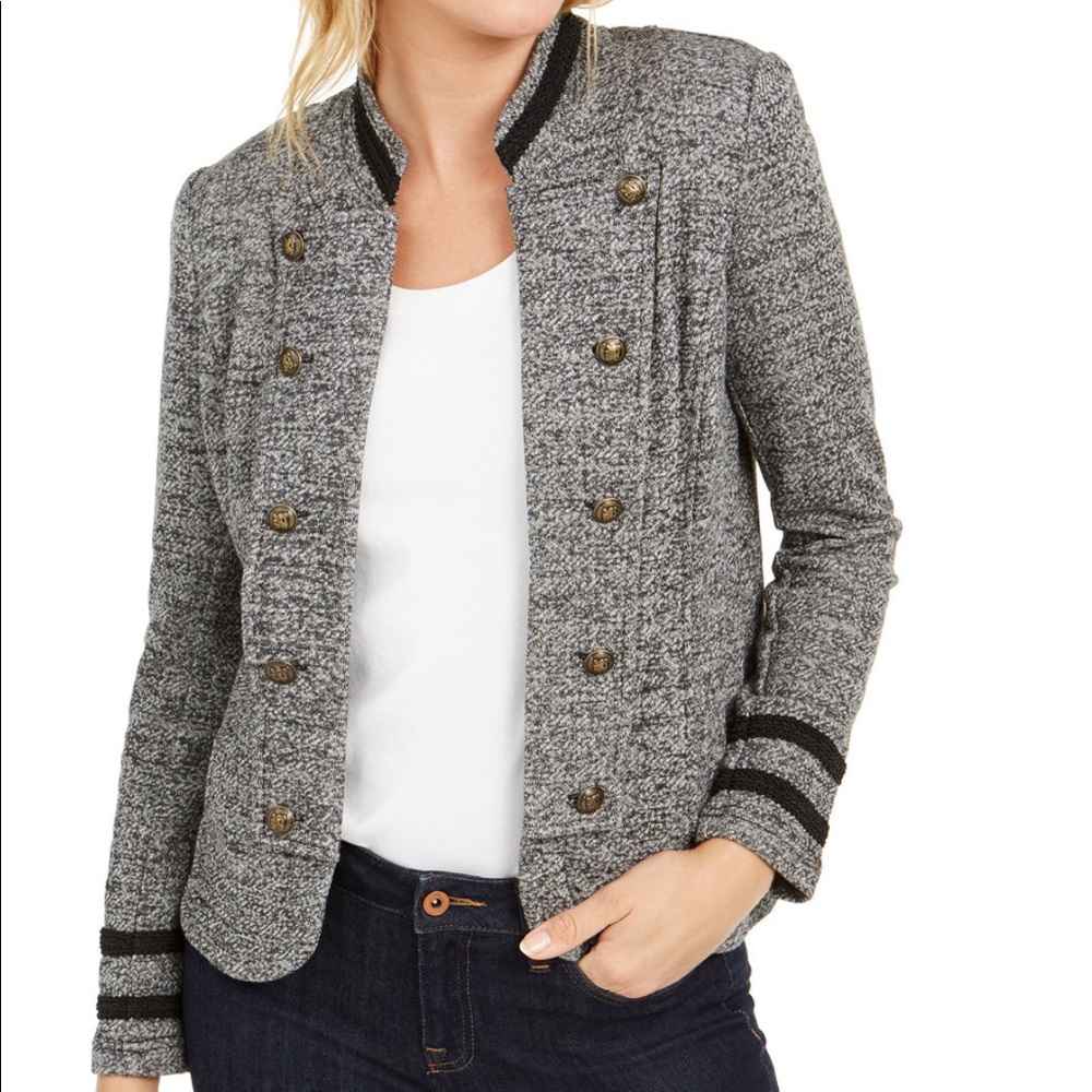 Tommy Hilfiger Military Band Jacket, Black Gray, Size L